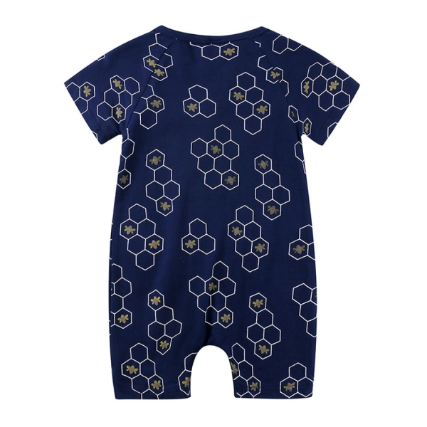 AVEKI Baby Boy Girl Kortärmad Romper Unisex Toddler Jumpsuit i bomullsdragkedja --- Blue Hexagon （Storlek 80）