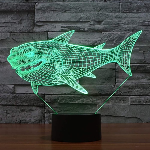 3D Hai-yövalo LED-illuusiolamppu 7 väriä vaihtuva pöytälamppu kosketusohjauksella USB-kaapelilla Makuuhuoneen sisustus Juhla- ja syntymäpäivälahjat Lelut