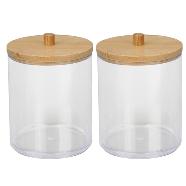 2PCS Bomullstopsförvaringslåda Plastcylinder Transparent med Bambulock Bomullstopsorganisatör för Hem