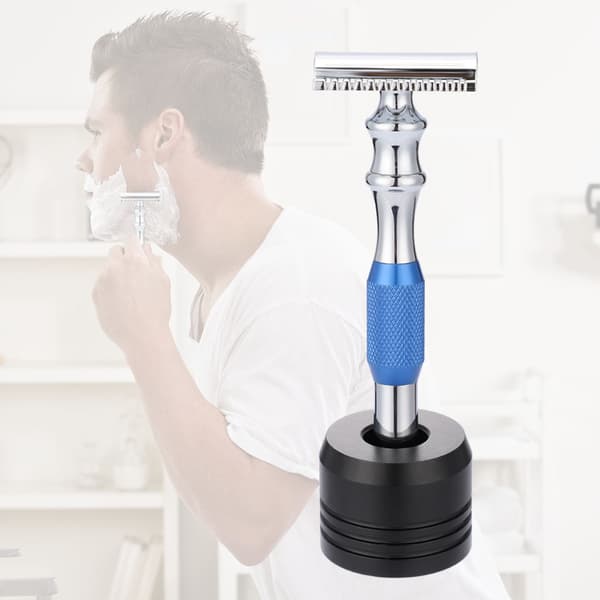 Man Shaving Razor Classic Double Edge Razor og Base Safety Shave (Blå Razor   Base)