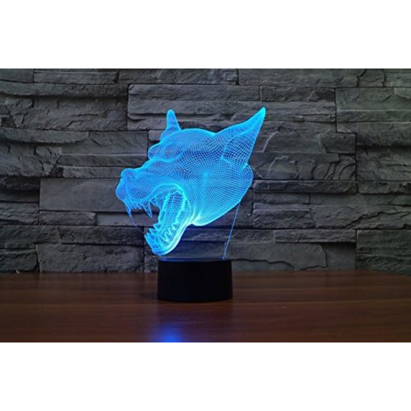 WJ 3D Varg Huvud Fjärrkontroll 16 Färg Nattljus Illusion Akryl LED Bordsängslampa Barn Sovrum Skrivbordsdekor Födelsedagspresenter Leksak för Barn