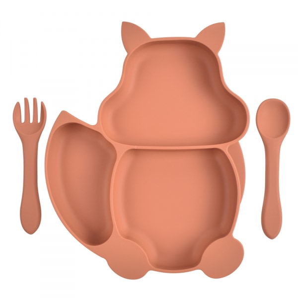 Baby Plate Bowl, Baby Fork Spoon Mini Silicone Dinner Tableware Baby Plate Suction Cup Non-Slip Baby Plate (Dinner Plate + Plastic Fork) Orange 1
