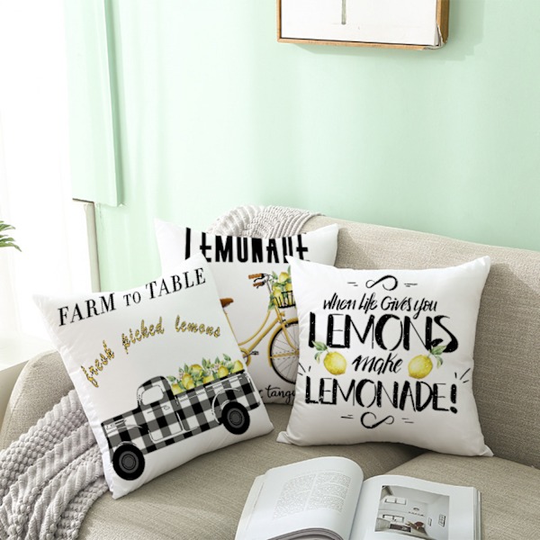 Citron efterårs pudebetræk Gult citron print pude blød moderne bondehus til soveværelse sofa stue 18 x 18 tommer（Citron 19）