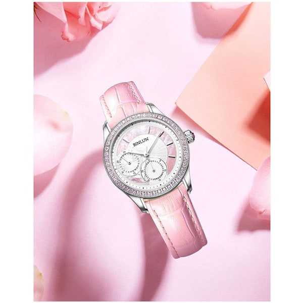 AVEKI Watch i äkta läder Flerfärgat vattentätt för män kvinnor, G-Pink (20 mm)