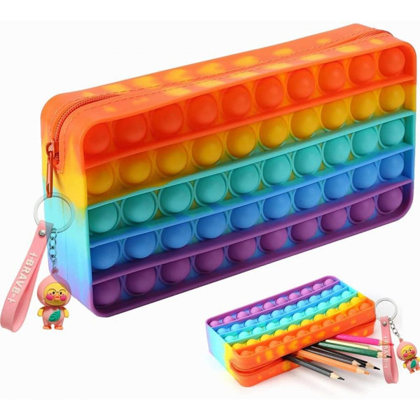 Pennfodral med Stor Kapacitet, Kreativt Silikon Pop Bubble Fidget Spel & Förvaringsväska för Pennor och Smink, Färg