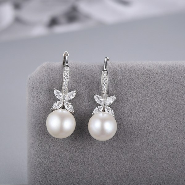 Pearl Dangle örhängen, 925 Sterling Silver Pearl Earrings Armback Design, CZ Diamond Pearl örhängen för kvinnor, damer 8MM-10MM, present för kvinnor