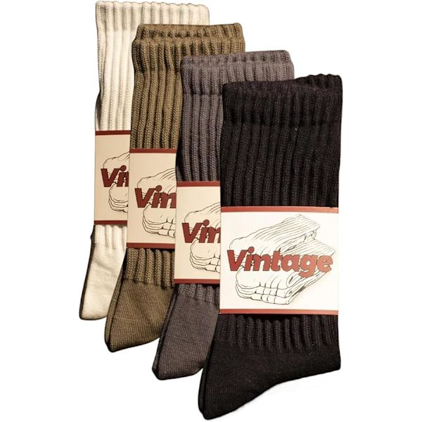 4 Par Naturlige 98% Bomuldsstrømper til Kvinder & Mænd Crew Strømper Sømløse Hyggelige Efterårsstrømper Åndbare Unisex Slouchy Strømper,02
