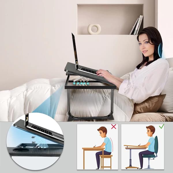 Sammenfoldeligt laptop-sengebord - Justerbart bærbart skrivebord til sofa og seng, multifunktionelt notebook-stativ med kopholder, lille skrivebord