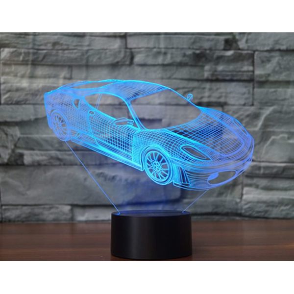 WJ 3D Luksusbil Fjernkontroll 16 Farger Nattlys Illusjon Akryl LED Bordlampe Sengelampe Barn Soverom Skrivebord Dekor Bursdagsgaver Leke for Barn