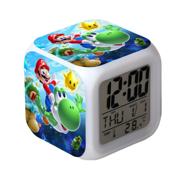 Wekity Super Mario Farverigt Vækkeur LED Firkantet Ur Digitalt Vækkeur med Tid, Temperatur, Alarm, Dato