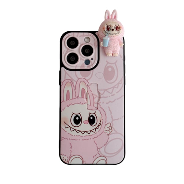 labubv 3D Hahmokännykkäkotelo: Pupujussikuosi jalustalla, sopii iPhone 11 - 16 -sarjoille ja niin edelleen (pinkki) pink iPhone16promax