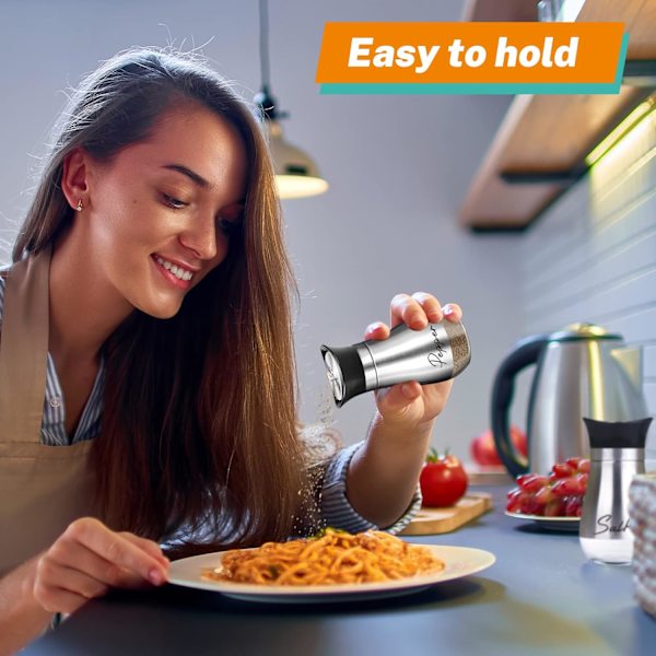 Salt- og Peberkværn Sæt med Holder, 4 oz Rustfrit Stål Saltkværn med Glasbund Køkken Gadgets til Bord Moderne Dekoration Silver
