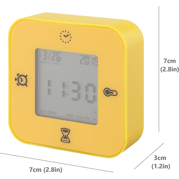 Ur/Termometer/Alarm/Timer, 4 funktioner Skrivebordsuhr (Gul)