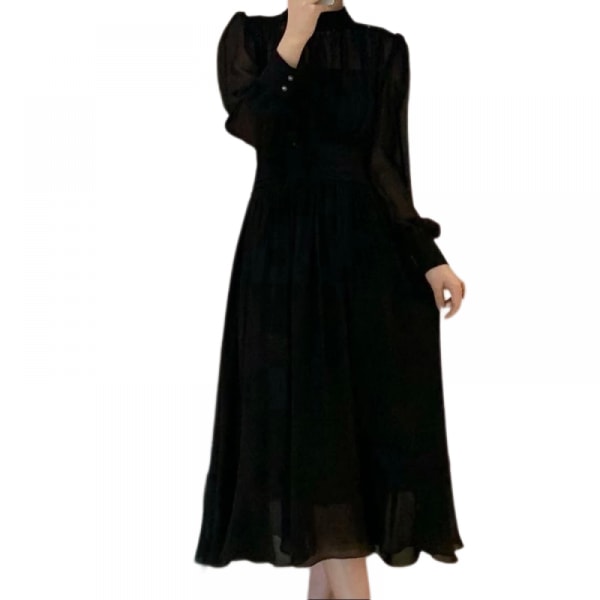 Women Casual Long Sleeve Dresses Empire Waist Knee Length Loose Dress(Long-Style S)