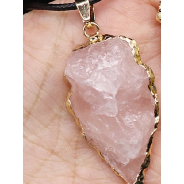 Naturlig kristall ädelsten Rock Healing kristall pilform hängande halsband (rosa kristall)