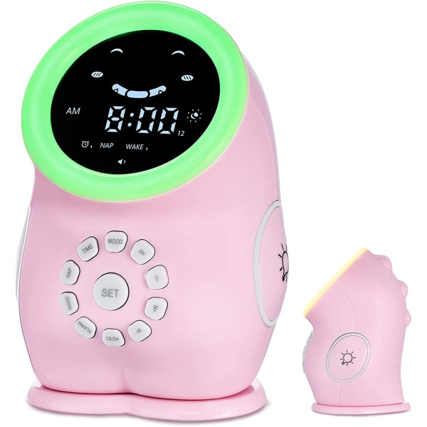 Alarm Clock for Boys Bedroom,  Dinosaur Sleep Training Clock for Kids Toddlers, Gifts for 1-8 Year Old Boys, Pink