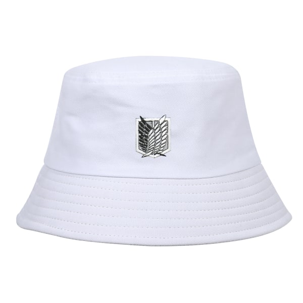 Anime fiskare hatt tecknad broderi solhatt för män och kvinnor utomhusfiske solhatt bassänghatt，vit