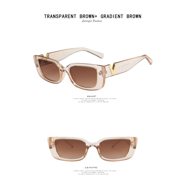 Kvadratiska rektangulära solglasögon, fashion retro glasögon, UV 400 skydd köreglasögon för kvinnor män-transparent brun
