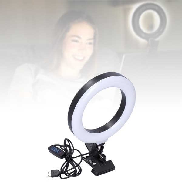 16 cm dæmpbar LED-ringlampe med klipholder til live-udsendelse og fotografering