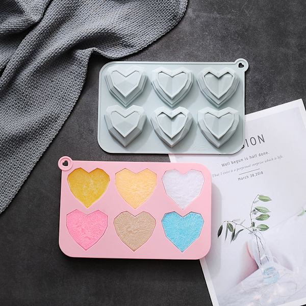 6 forskellige tredimensionelle kærligheds silikone kageforme DIY fransk dessert diamant mousse bageform