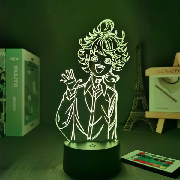 LED Anime Illusjonslampe Akryl The Promised Neverland Emma Figur 3D Nattlys for Hjem Soverom Decor Barn Barn Nattlys Julegave