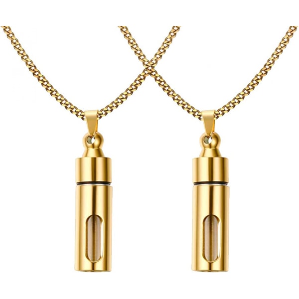 AVEKI Glasbehållare i rostfritt stål Urna Minnessak Kremering Ashes Memorial Pendant Halsband för män kvinnor 2* hänge, guld