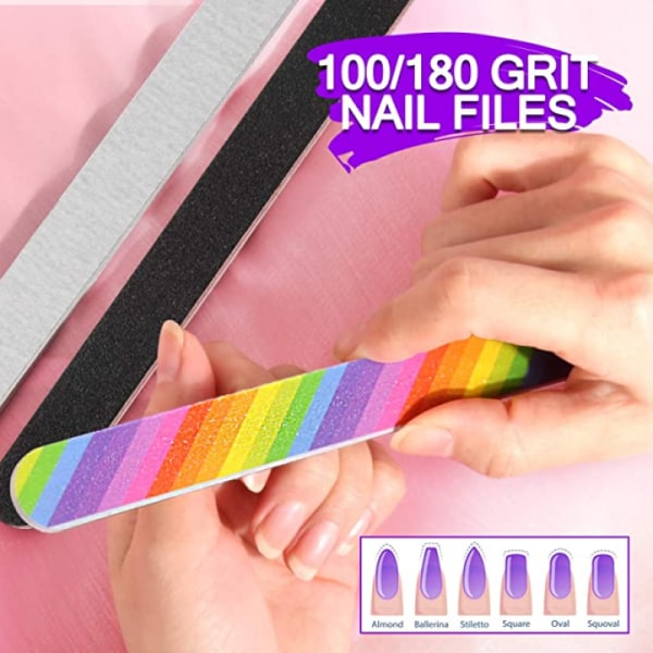 Manicure-sæt med neglefil - 3 stk. dobbeltsidet neglefil, rektangulær neglebuffer, 4-trins bufferblok,