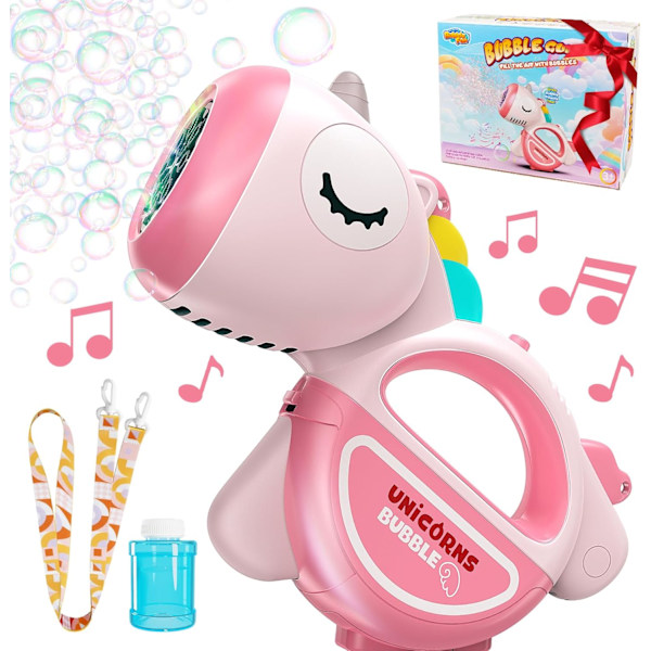 Sæbeboblepistol med lys og musik, bærbar 360° lækagesikker automatisk sæbeboblemaskine til børn i alderen 1-3 4-8 år til fester, Bubbl pink