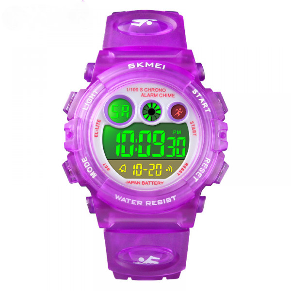 Digital watch för barn, vattentät elektronisk multi fritidsklockor för utomhusbruk, 7 färgglada LED-ljusande larmstoppur Armbandsur (lila)