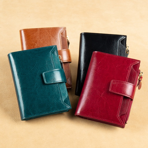 Liten plånbok för kvinnor äkta läder Bifold Kompakt RFID-blockerande liten damplånbok, blå