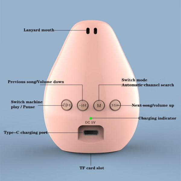 Mini trådlös rosa högtalare, bärbar utomhushögtalare för bas, med rem, stöd för FM-radio, TF-kortuppspelning