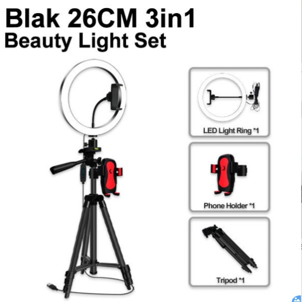 26CM Live Broadcast Fill Light Mobiltelefon Brakett Led Ring Light