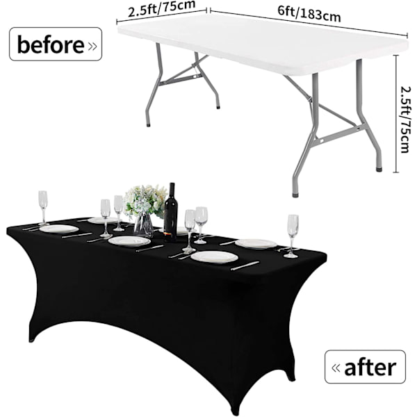 Spandex-dug til 6FT-bord - Universal, monteret strækdug til fest, banket, bryllup og arrangementer - Sort