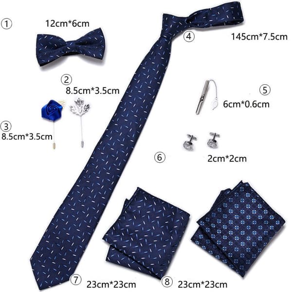 Plaid slips slips til mænd med slips, lommetørklæde og manchetknapper, klassiske striber, LB193
