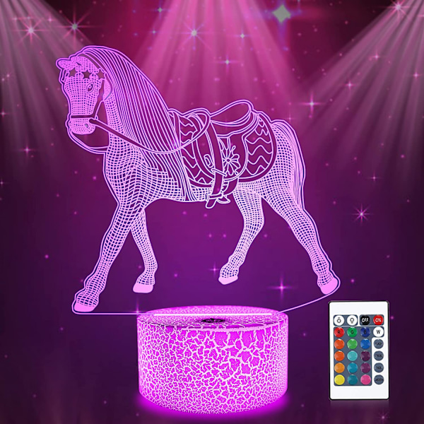 JUSTUP Häst Nattlampa 3D Illusion Ljus Djurlampa 16 Färger Ändras med Fjärrkontroll  Barn Sovrumsdekor  Semester Födelsedagspresenter för Pojkar Flickor