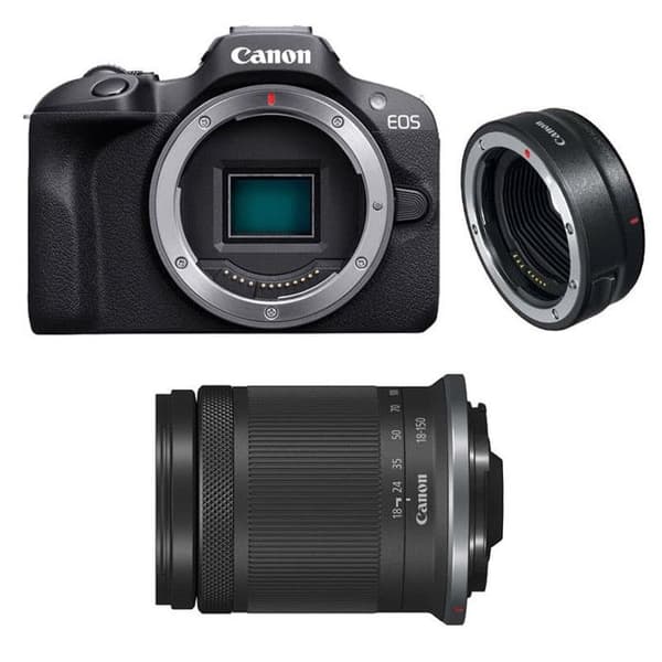 CANON EOS R100 + RF-S 18-150mm f/3.5-6.3 IS STM + EF-EOS R -adapteri