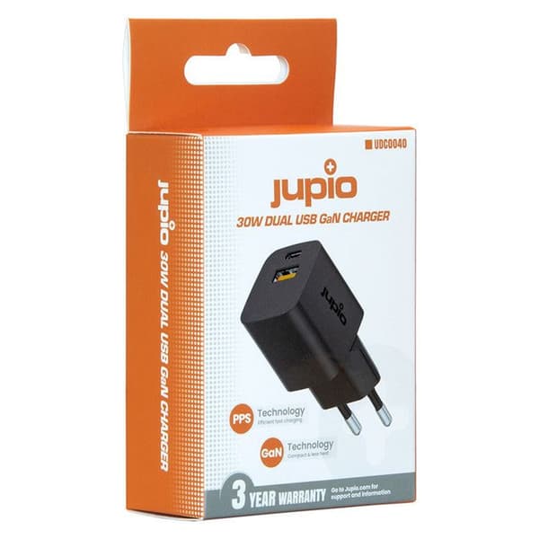 JUPIO Dobbelt USB / USB-C Oplader 30 W GAN