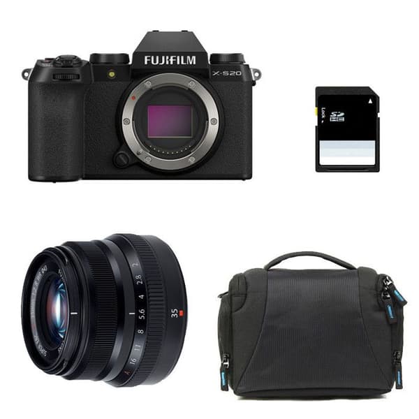 FUJIFILM X-S20 SORT + 35mm f/2 WR + Taske + 8 GB SD-kort