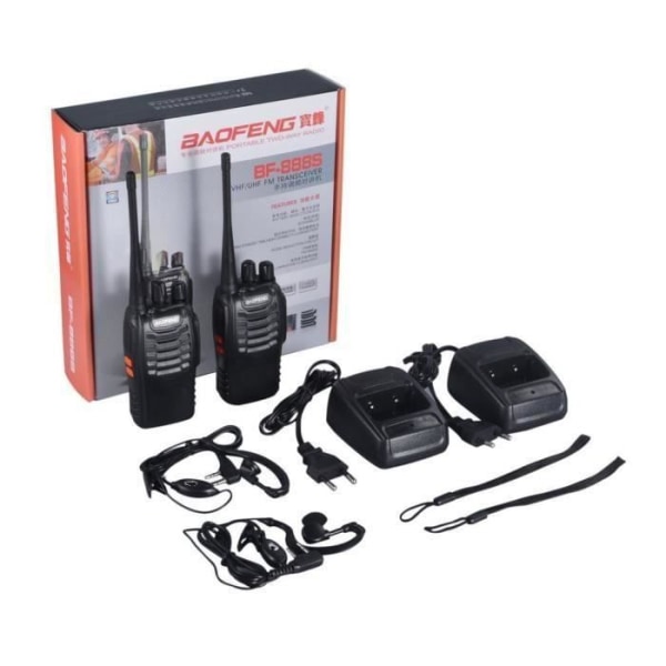 Paket med 2 Baofeng BF888S walkie-talkies - 16 kanaler, laddningsbaser och headset ingår - Svart