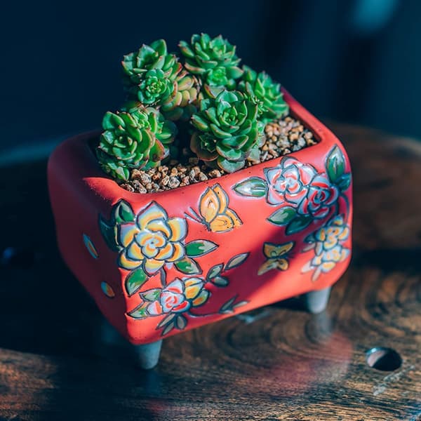Liten Blomsterkruka Handmålad Röd GAPLARATE