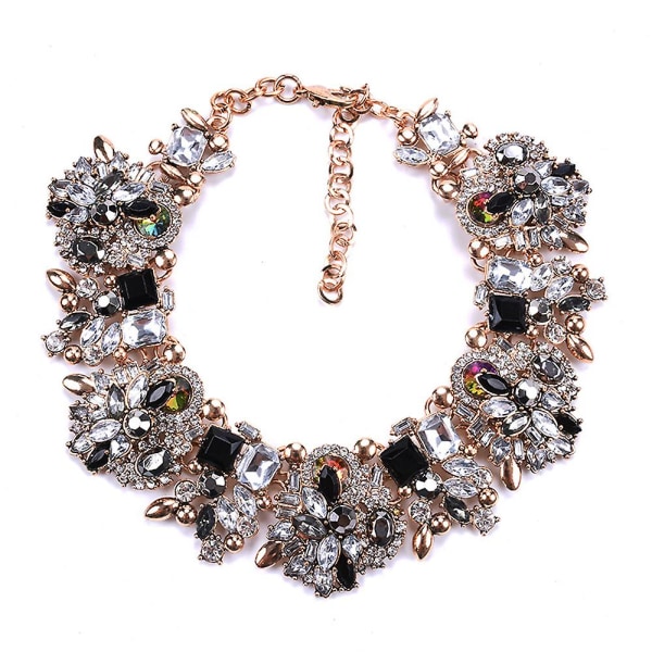Kort halsband för kvinnor, modeaccessoarer, full av diamanter Överdrivet blommigt halsband black
