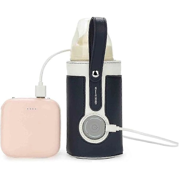 Mnsun USB-driven Bebisflaskevärmare Bärbar Fickvärmare för Mjölk Isolerade Termostat Mjölkmatsvärmare Fick med USB-laddningsport för Bebisvård Navy Blue