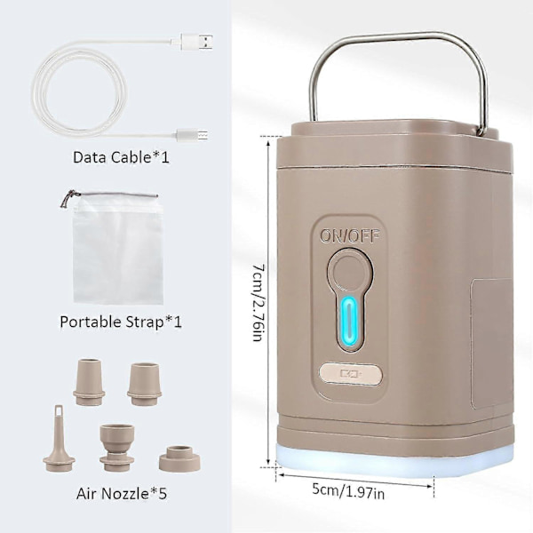 Elektrisk Luftpumpe 1200mAh Oppladbar Mini Inflator med 5 Dyser og LED-Lys Lett Innendørs Utendørs Bærbar Luftpumpe for Vakuumoppbevaringsposer