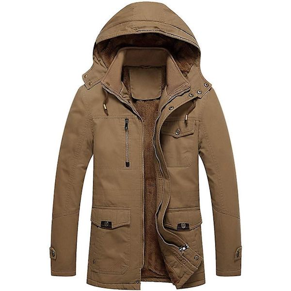 Herrjacka - Casual vinterbomullsjacka Militärjacka Tjock huvtröja Cargojacka Khaki 4XL