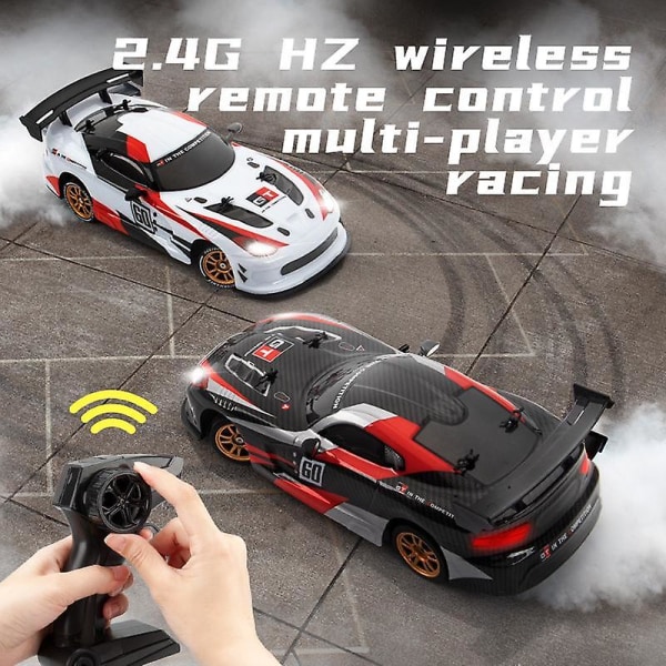 1/16 16 km/h Dodge Drifting Auto 2.4GHz 4WD RC Kilpa-auto etu- ja takavaloilla Black