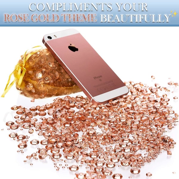 Rose Gull Diamant Bordkonfetti Party- og Bryllupsdekorasjoner, Over 3000 Akrylglitrende Spredte Edelstener Med 3mm Diamanter