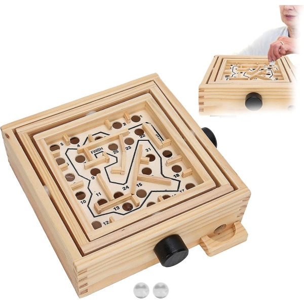 Trälabyrintspel, labyrintpussel Leksaksbalanser Brädbord Labyrintspel Förhindra demens för äldre 6,3 X 6,3 X 2,1 tum