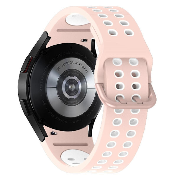 20mm silikoniranneke Samsung Galaxy Watch 5 40mm/44mm / 5 Pro 45mm -kelloon, kaksoisreikäsoljella Pink   White