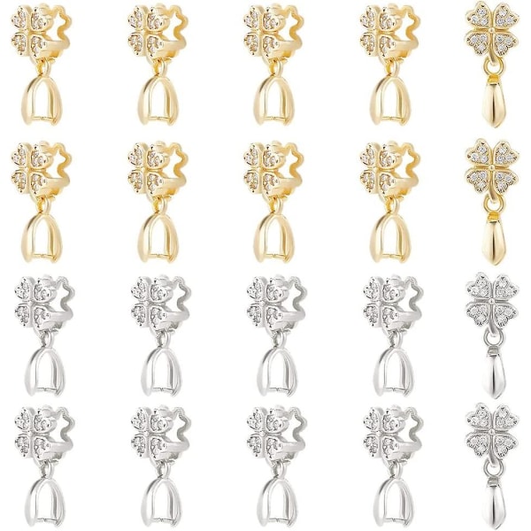 20 stk. 2 Farger Firkløver Ispigg Klype Bail Platinum Lås Bail Gullfarget Snap On Bail Cubic Zirconia Klype Klips Dinglende Anheng Forsyninger For St.
