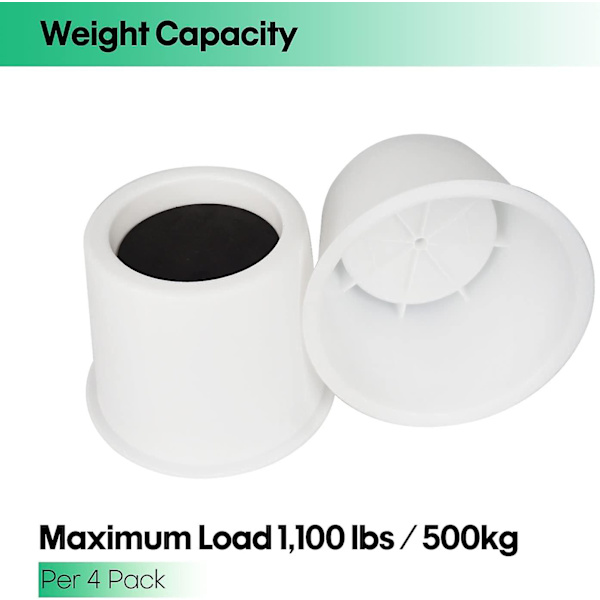 4 Tommer Runde Sengestøtter, Heavy Duty Møbelstøtter, Løfter 3,35 Tommer, Møbelstøtter til Seng, Bord, Sofa, Kollegieværelse, Løfter, Løftere, Blok White 4 Inch White